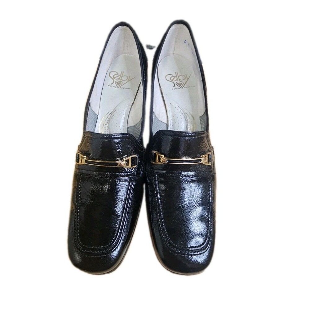 Vintage Selby Fifth Avenue Black Leather Horsebit Loafers Heels Women's 8A